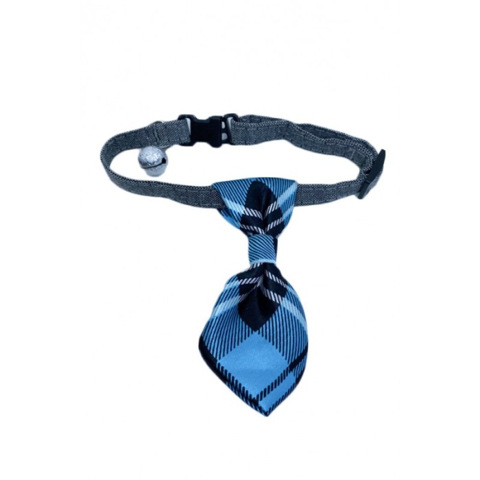 Cravata Ring Raley, pentru animale de companie, mici,32-24 cm, reglabila, clopotel inclus, model dungi,negru/albastru [3]