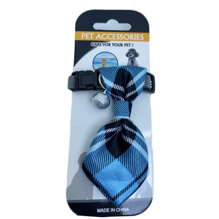 Cravata Ring Raley, pentru animale de companie, mici,32-24 cm, reglabila, clopotel inclus, model dungi,negru/albastru [5]