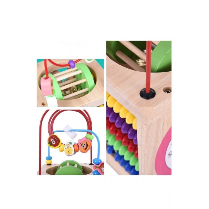 Cub din lemn educativ Ladybug 6 in 1, cu multiple activitati, ceas, numaratoare.roata, labirint, dezvolta gandirea si imaginatia [3]