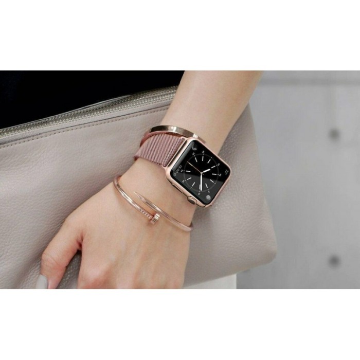 Curea ROSE pink magnetica din otel inoxidabil, 38 mm compatibila Ceas Apple seria 1, 2 , 3 [4]