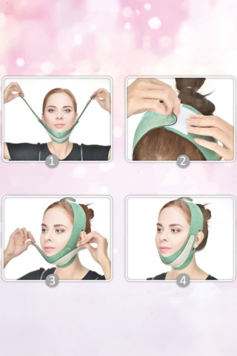 Curea tip banda pentru ridicare fetei ContouringBand Doty®, pentru lifting facial, fermitate si subtiere, prindere cu scai, 45 x 40 x 38 cm, verde [3]