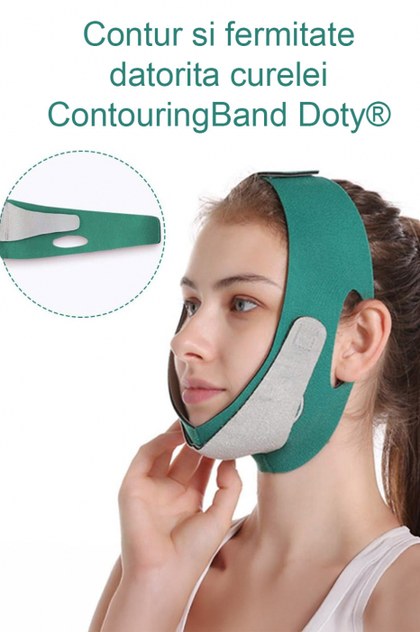 Curea tip banda pentru ridicare fetei ContouringBand Doty®, pentru lifting facial, fermitate si subtiere, prindere cu scai, 45 x 40 x 38 cm, verde [5]