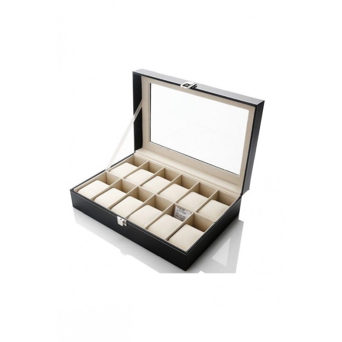 Cutie 12 ceasuri , caseta eleganta neagra pentru ceasuri + cadou cutie lemn depozitare bijuterii [5]