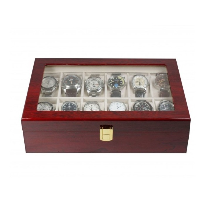 Cutie 12 ceasuri Daiana, premium , din lemn de cires, caseta eleganta, lemn de calitate superioara, capac transparent din sticla [2]
