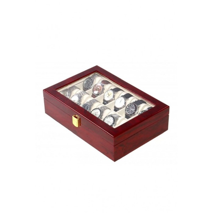 Cutie 12 ceasuri Daiana, premium , din lemn de cires, caseta eleganta, lemn de calitate superioara, capac transparent din sticla [5]