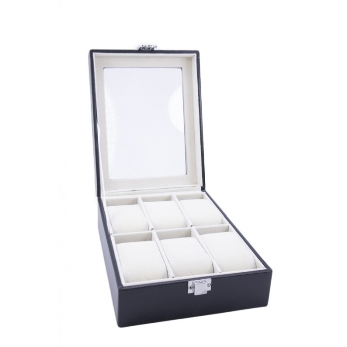 Cutie 6 ceasuri , caseta eleganta neagra pentru ceasuri, piele ecologica,interior captusit cu catifea [1]