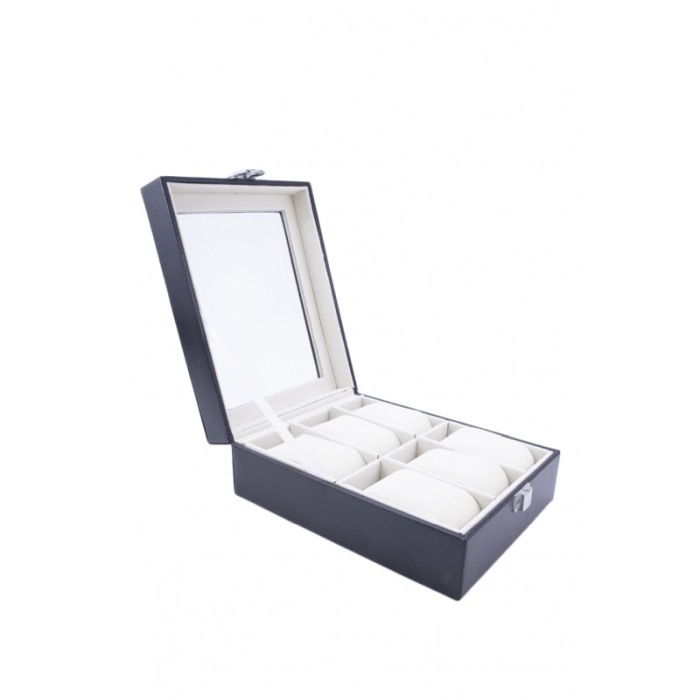 Cutie 6 ceasuri , caseta eleganta neagra pentru ceasuri, piele ecologica,interior captusit cu catifea [2]