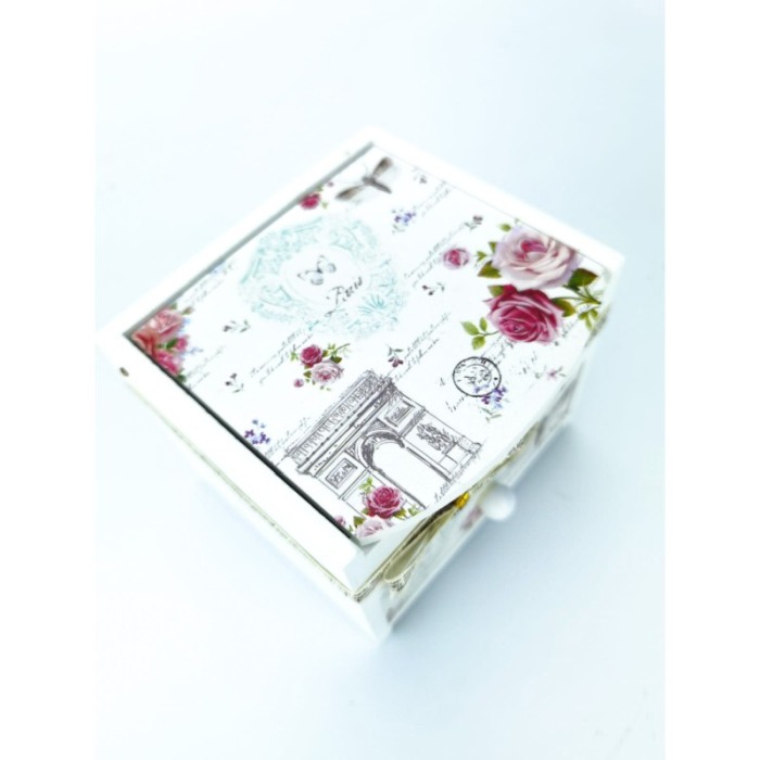 Cutie de bijuterii alba din lemn , cu capac ,model Paris,libelula si trandafiri, 11 cm, Doty [3]