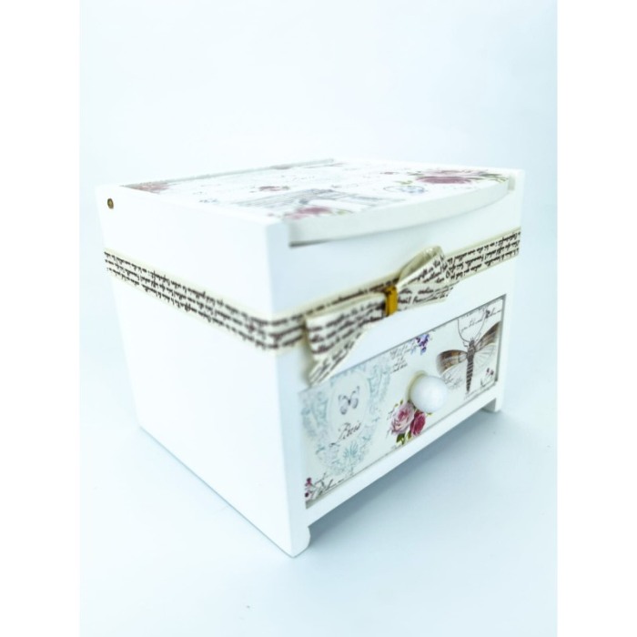 Cutie de bijuterii alba din lemn , cu capac ,model Paris,libelula si trandafiri, 11 cm, Doty [2]