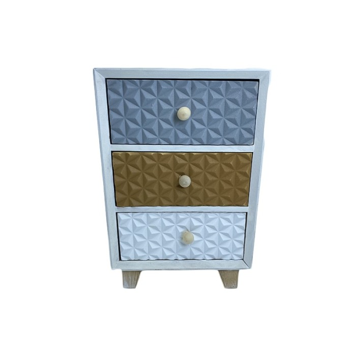 Cutie de bijuterii Amma din lemn , cu 3 sertare,lucrata cu atentie la detalii,aspect industrial,moderna,23 cm, multicolor [2]