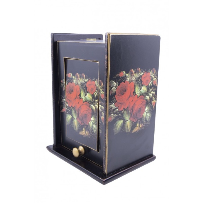 Cutie de bijuterii Anne cu aspect vintage din lemn ,maro inchis, cu capac , compartimentata,2 sertare,oglinda care se roteste, a [10]