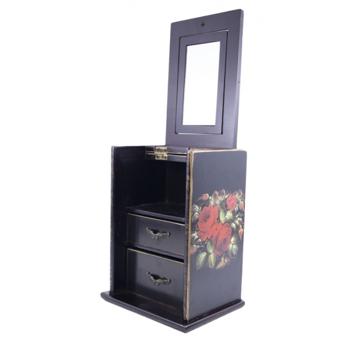 Cutie de bijuterii Anne cu aspect vintage din lemn ,maro inchis, cu capac , compartimentata,2 sertare,oglinda care se roteste, a [6]