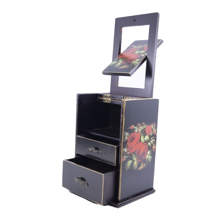 Cutie de bijuterii Anne cu aspect vintage din lemn ,maro inchis, cu capac , compartimentata,2 sertare,oglinda care se roteste, a [7]