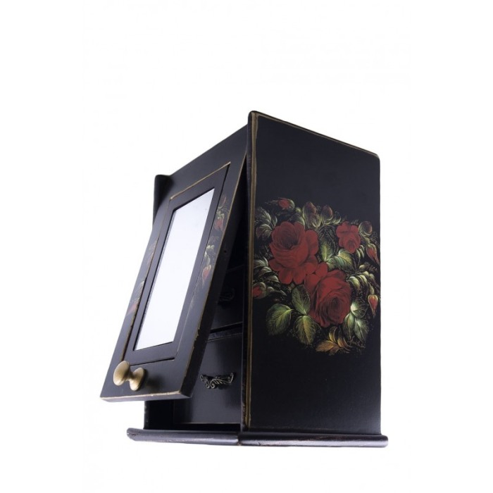 Cutie de bijuterii Anne cu aspect vintage din lemn ,maro inchis, cu capac , compartimentata,2 sertare,oglinda care se roteste, a [5]