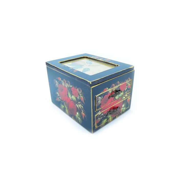 Cutie de bijuterii Anne cu aspect vintage din lemn ,maro inchis, cu capac , compartimentata,aspect elegant, rama photo,model tra [3]