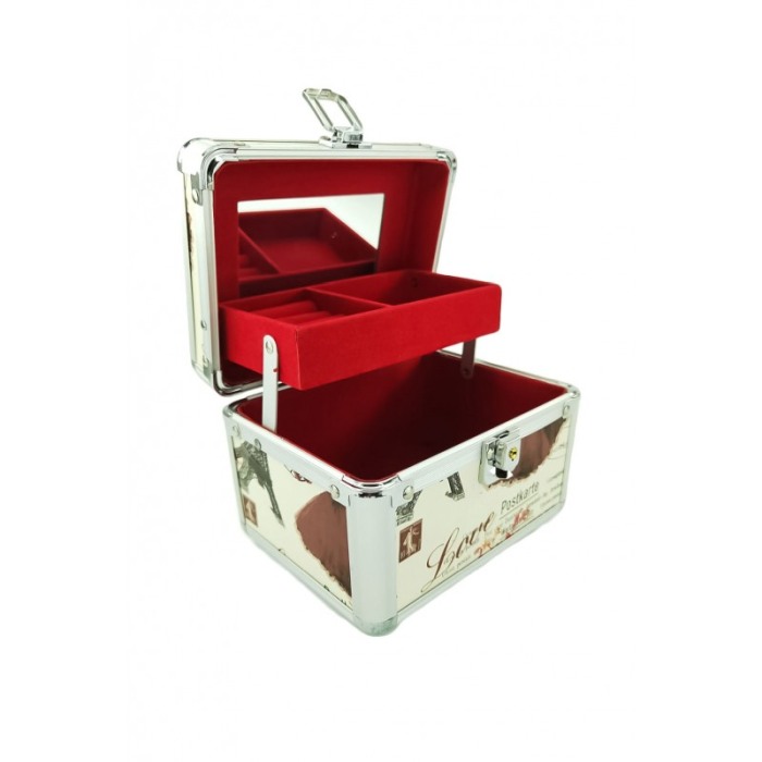 Cutie de bijuterii Big Trunk Postkarte din material de calitate, usor de transportat,detalii argintii,2 nivele, 2 cheite,multico [1]