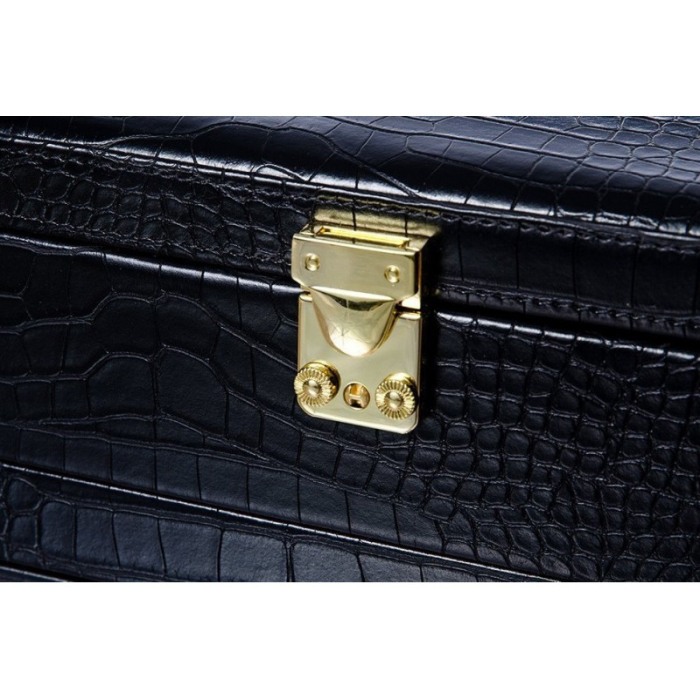 Cutie de bijuterii Black Moon, din piele ecologica tip croco, 3 niveluri, eleganta, compartimentata,contine oglinda interioara o [2]