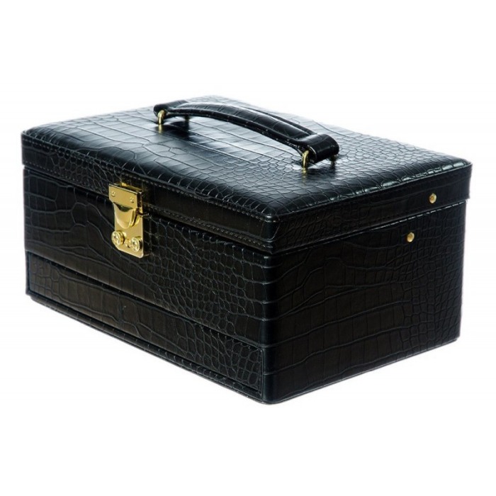 Cutie de bijuterii Black Moon, din piele ecologica tip croco, 3 niveluri, eleganta, compartimentata,contine oglinda interioara o [3]