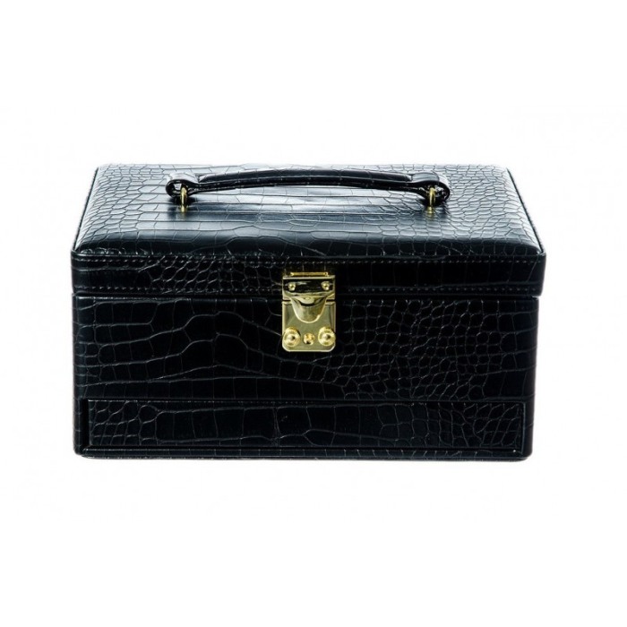 Cutie de bijuterii Black Moon, din piele ecologica tip croco, 3 niveluri, eleganta, compartimentata,contine oglinda interioara o [5]