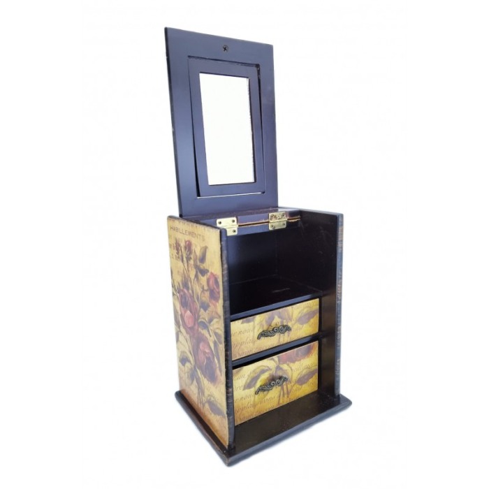 Cutie de bijuterii din lemn de calitate, design floral, contine sertare pentru bijuterii si oglinda,22 cm inaltime, doty [1]