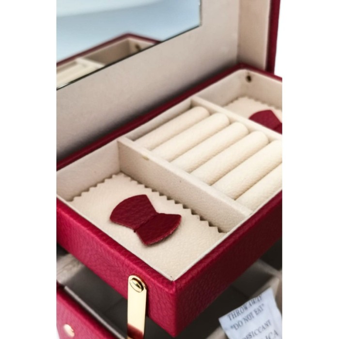 Cutie de bijuterii din piele ecologica, eleganta, cu sertar ,19cm ,rosu , doty [3]