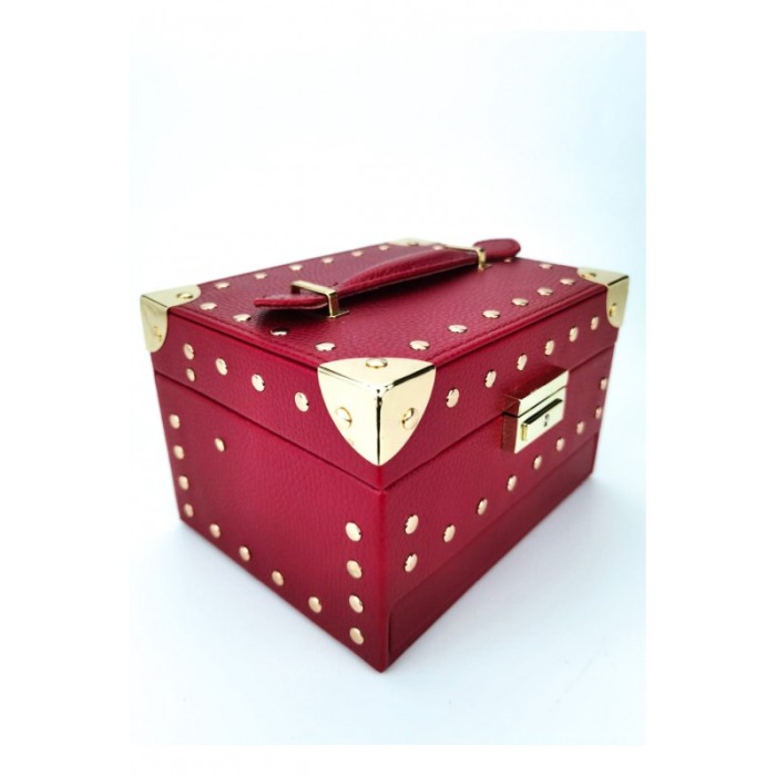 Cutie de bijuterii din piele ecologica, eleganta, cu sertar ,19cm ,rosu , doty [5]