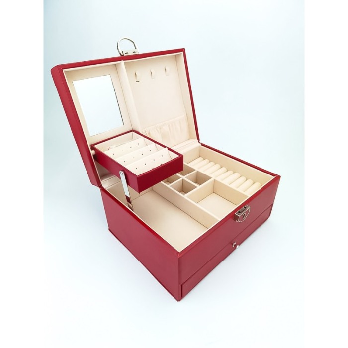 Cutie de bijuterii din piele ecologica, eleganta, cu sertar , 23 cm , rosu , doty [4]