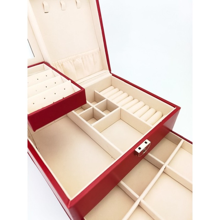 Cutie de bijuterii din piele ecologica, eleganta, cu sertar , 23 cm , rosu , doty [2]