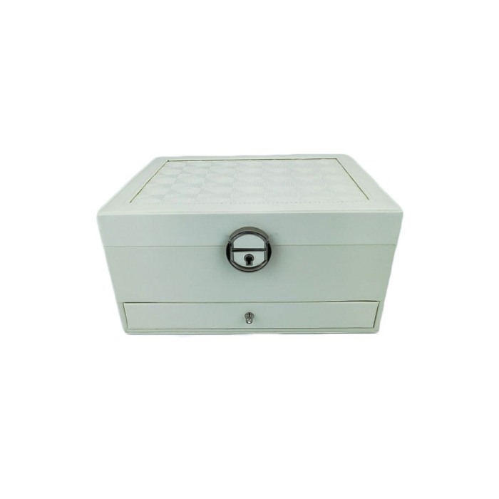 Cutie de bijuterii din piele ecologica, eleganta, cu sertar , 23cm , alb fildes , doty [2]