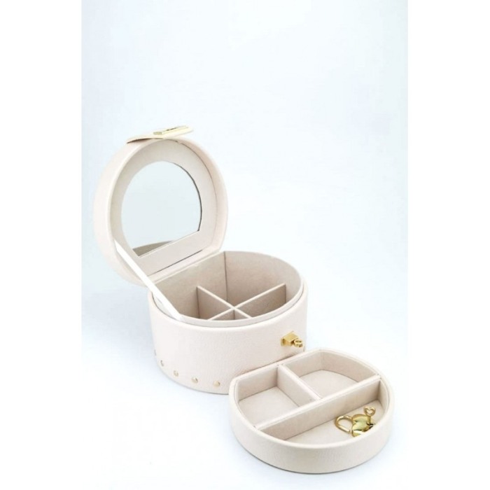 Cutie de bijuterii din piele ecologica, eleganta,ovala,stil cufar, contine lacat si cheie, culoare crem, doty [2]