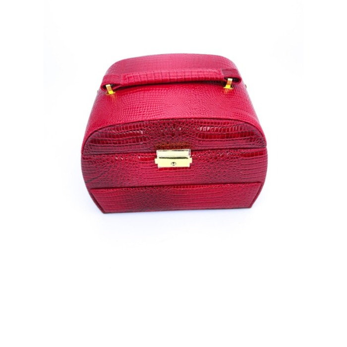 Cutie de bijuterii din piele ecologica tip croco, eleganta, compartimentata pe 3 nivele,contine si cheita, rosu, doty [6]