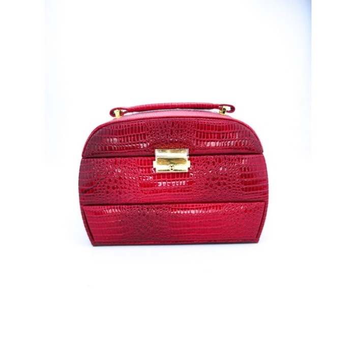 Cutie de bijuterii din piele ecologica tip croco, eleganta, compartimentata pe 3 nivele,contine si cheita, rosu, doty [4]