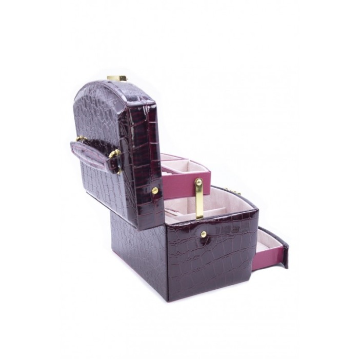 Cutie de bijuterii Gaia, din piele ecologica tip croco, eleganta, compartimentata,contine oglinda interioara,pe 3 niveluri,culoa [6]