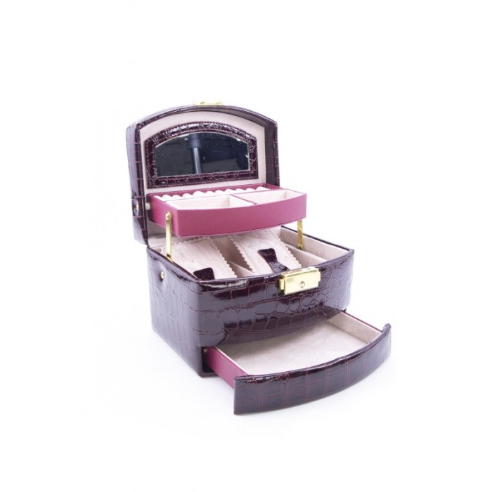 Cutie de bijuterii Gaia, din piele ecologica tip croco, eleganta, compartimentata,contine oglinda interioara,pe 3 niveluri,culoa [1]