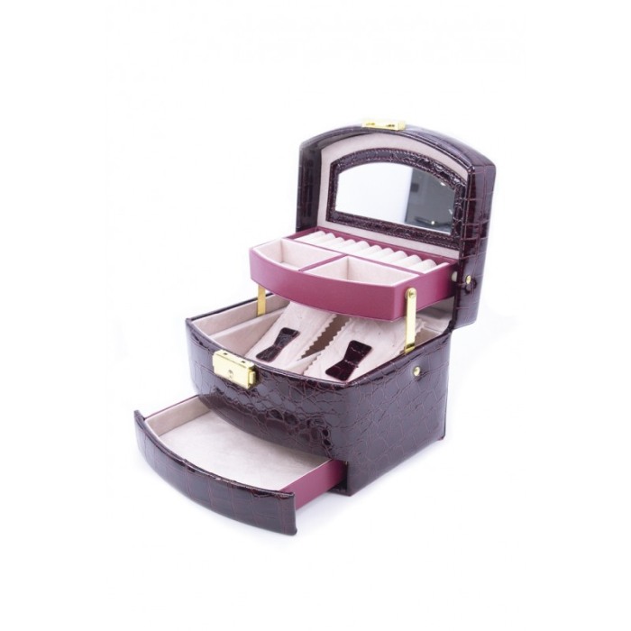 Cutie de bijuterii Gaia, din piele ecologica tip croco, eleganta, compartimentata,contine oglinda interioara,pe 3 niveluri,culoa [4]