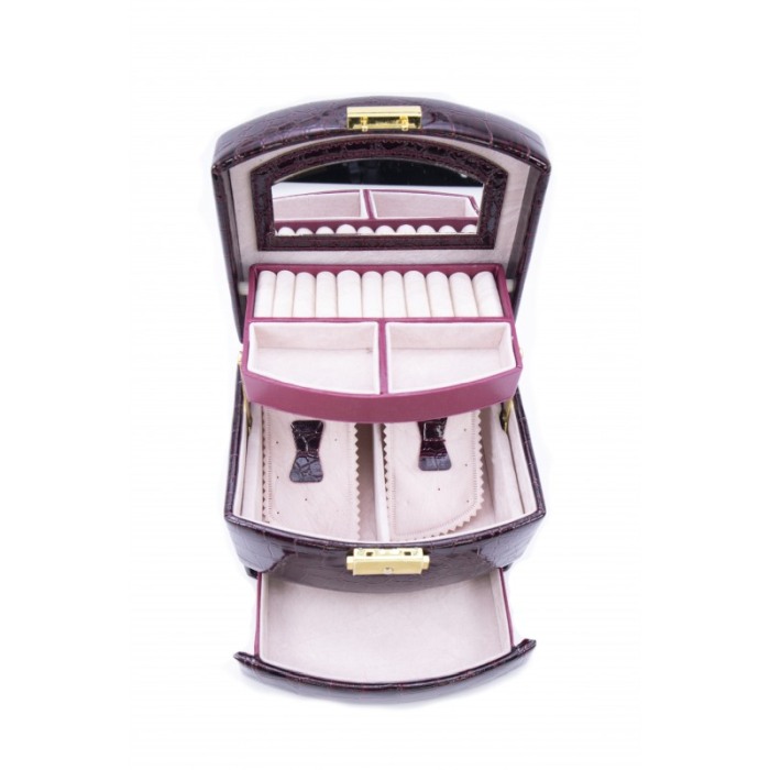 Cutie de bijuterii Gaia, din piele ecologica tip croco, eleganta, compartimentata,contine oglinda interioara,pe 3 niveluri,culoa [8]