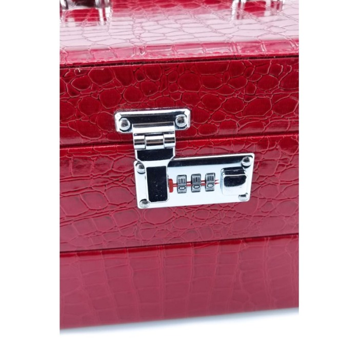 Cutie de bijuterii Giga, din piele ecologica, maner,cifru, 3 nivele, 6 spatii pentru ceasuri, compartimentata,mini cutie tip por [6]