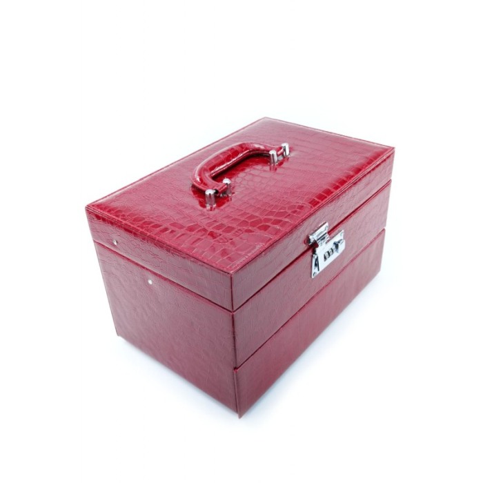 Cutie de bijuterii Giga, din piele ecologica, maner,cifru, 3 nivele, 6 spatii pentru ceasuri, compartimentata,mini cutie tip por [7]