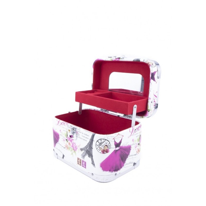 Cutie de bijuterii Giga Trunk Paris  din material de calitate,usor de transportat,detalii argintii,2 nivele, 2 cheite,multicolor [3]