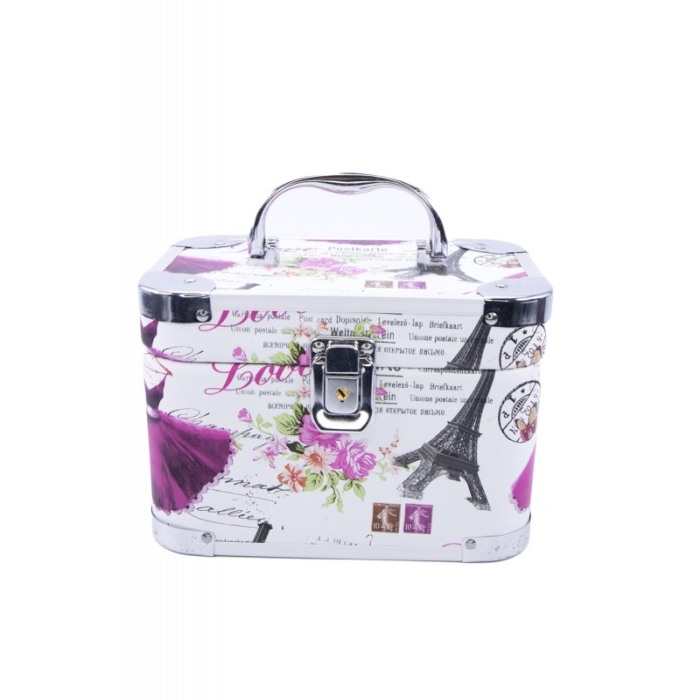 Cutie de bijuterii Giga Trunk Paris  din material de calitate,usor de transportat,detalii argintii,2 nivele, 2 cheite,multicolor [6]