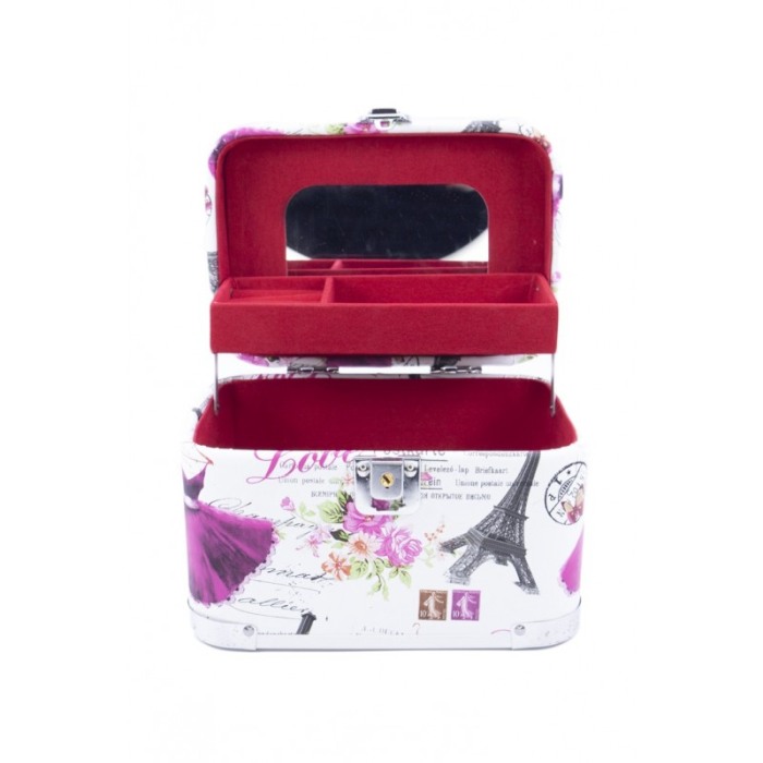 Cutie de bijuterii Giga Trunk Paris  din material de calitate,usor de transportat,detalii argintii,2 nivele, 2 cheite,multicolor [1]