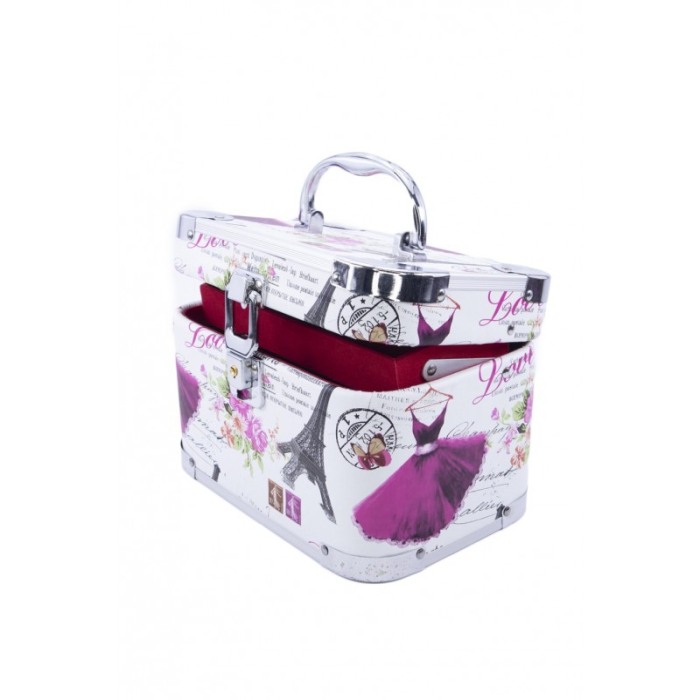 Cutie de bijuterii Giga Trunk Paris  din material de calitate,usor de transportat,detalii argintii,2 nivele, 2 cheite,multicolor [5]