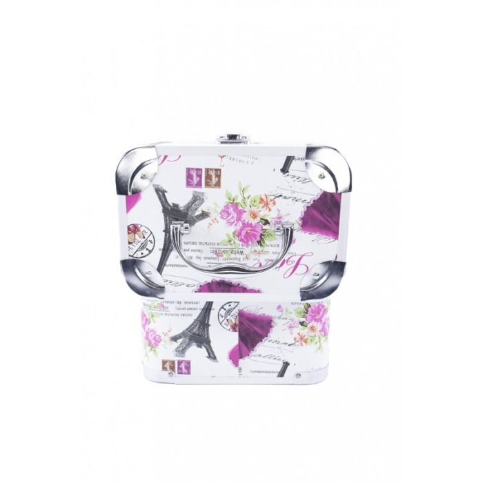 Cutie de bijuterii Giga Trunk Paris  din material de calitate,usor de transportat,detalii argintii,2 nivele, 2 cheite,multicolor [4]