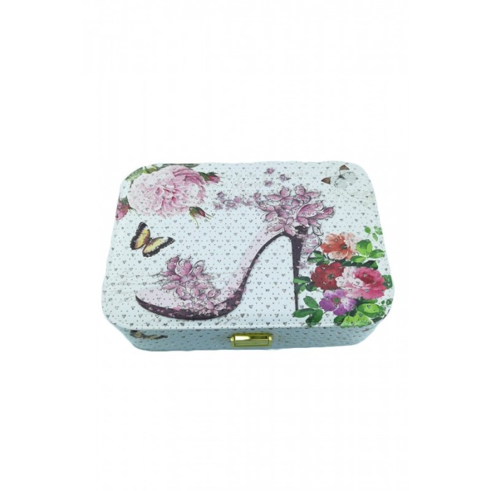 Cutie de bijuterii Heels,cu 2 spatii de ceasuri ,eleganta, cu aplicatii argintii si ilustratii,deschidere cu capac, oglinda, 27 [4]
