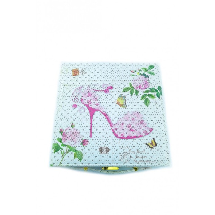 Cutie de bijuterii Heels,cu 3 spatii de ceasuri eleganta, cu aplicatii argintii si ilustratii,deschidere cu capac, oglinda,cu ch [4]