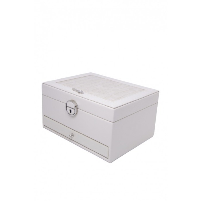 Cutie de bijuterii Ivory Bijoux, din piele ecologica, eleganta, cu sertar , 23cm , cu cheita si oglinda,alb fildes [2]