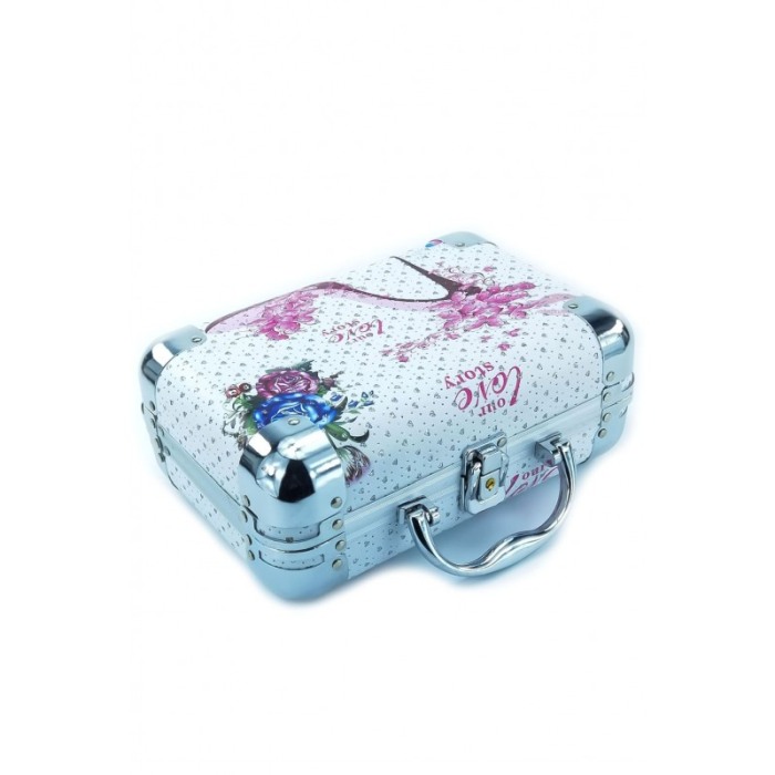Cutie de bijuterii Kate , tip servieta, din material de calitate,usor de transportat,detalii argintii,2 nivele, 2 cheite,model l [3]