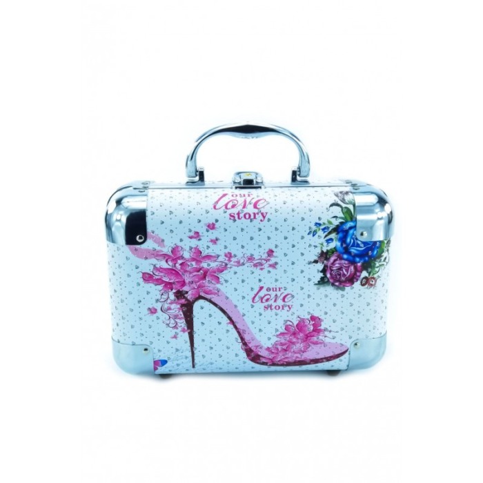 Cutie de bijuterii Kate , tip servieta, din material de calitate,usor de transportat,detalii argintii,2 nivele, 2 cheite,model l [5]