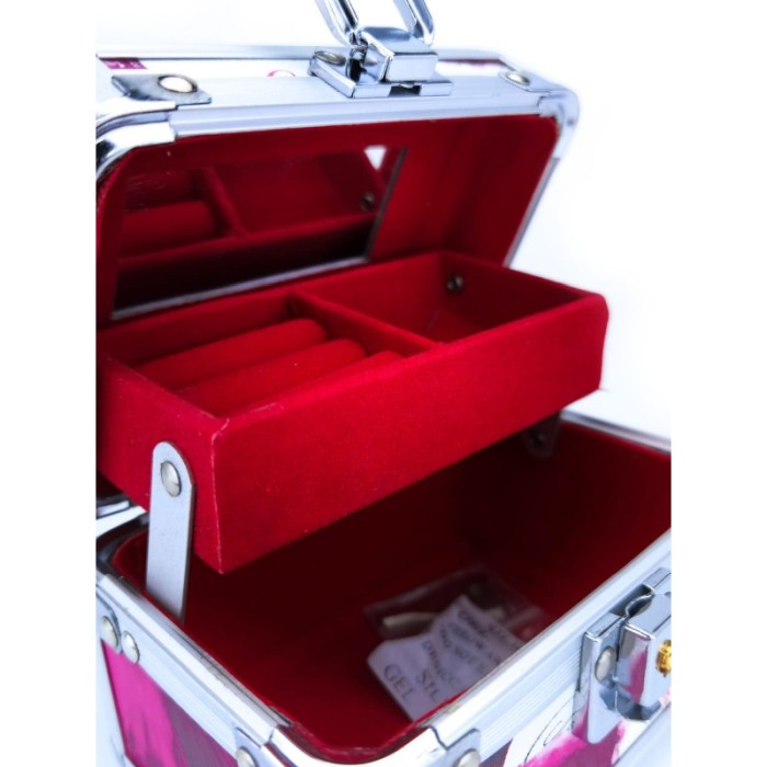 Cutie de bijuterii Middle Trunk din material de calitate, , usor de transportat,detalii argintii,2 nivele, 2 cheite,multicolor,1 [3]