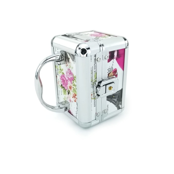 Cutie de bijuterii Middle Trunk Paris  din material de calitate,usor de transportat,detalii argintii,2 nivele, 2 cheite,multicol [3]